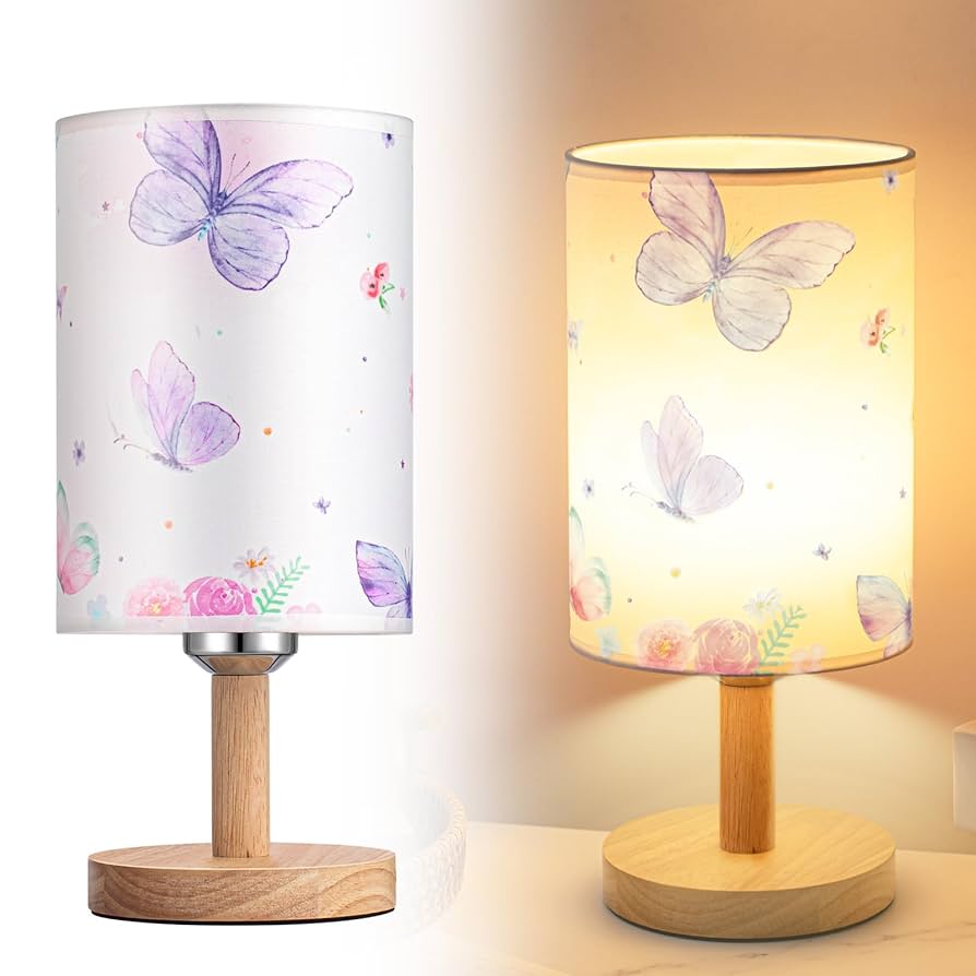 Tujoe Butterfly Lamp Purple Desk for Kids Lamp Fabric